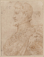 B 004
<br/>
Borstbeeld van een veldheer in harnas, profiel
<br/>
<em>Zuccaro, Federico (1540/41-1609) - omgeving van</em>